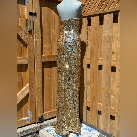 🆕 BRONX & BANCO 🧿 NWOT Farah Strapless Sequins Gown, Gold, Sz M US 6 - Picture 7 of 16